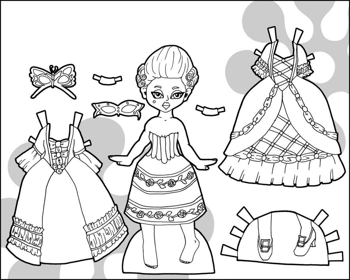 Раскраска элегантное платье для куклы
