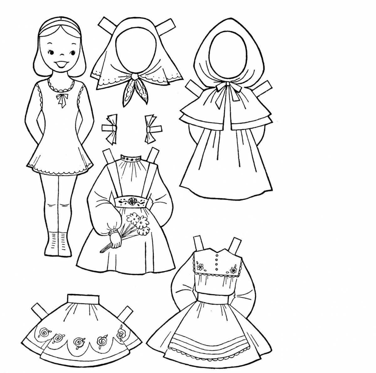 Coloring page cute dress for doll