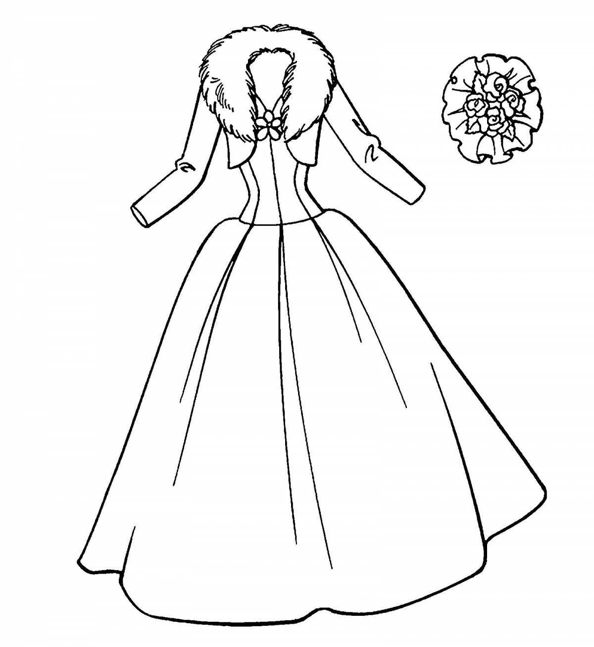 Coloring page gentle dress for a doll