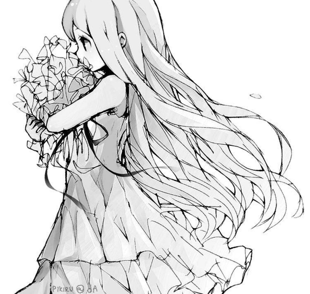 Elegant coloring pages of a girl with long hair