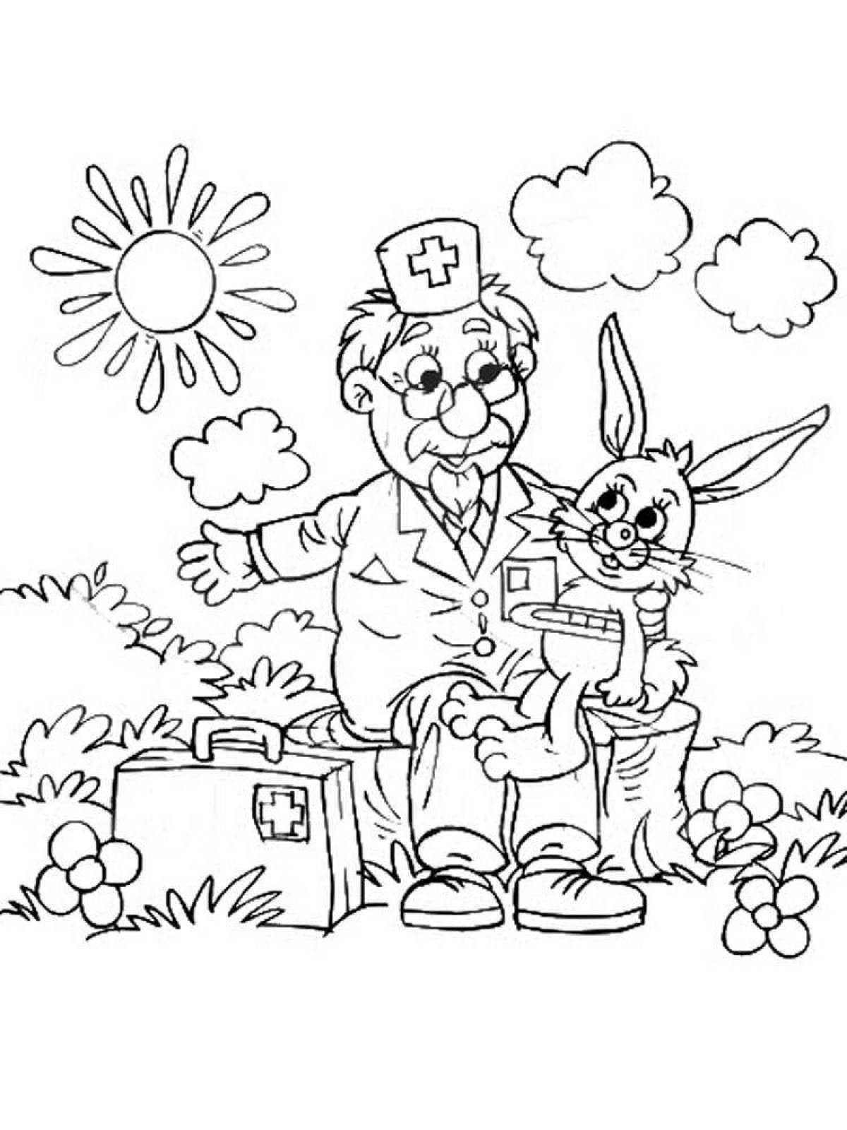 Charming coloring book doctor aibolit