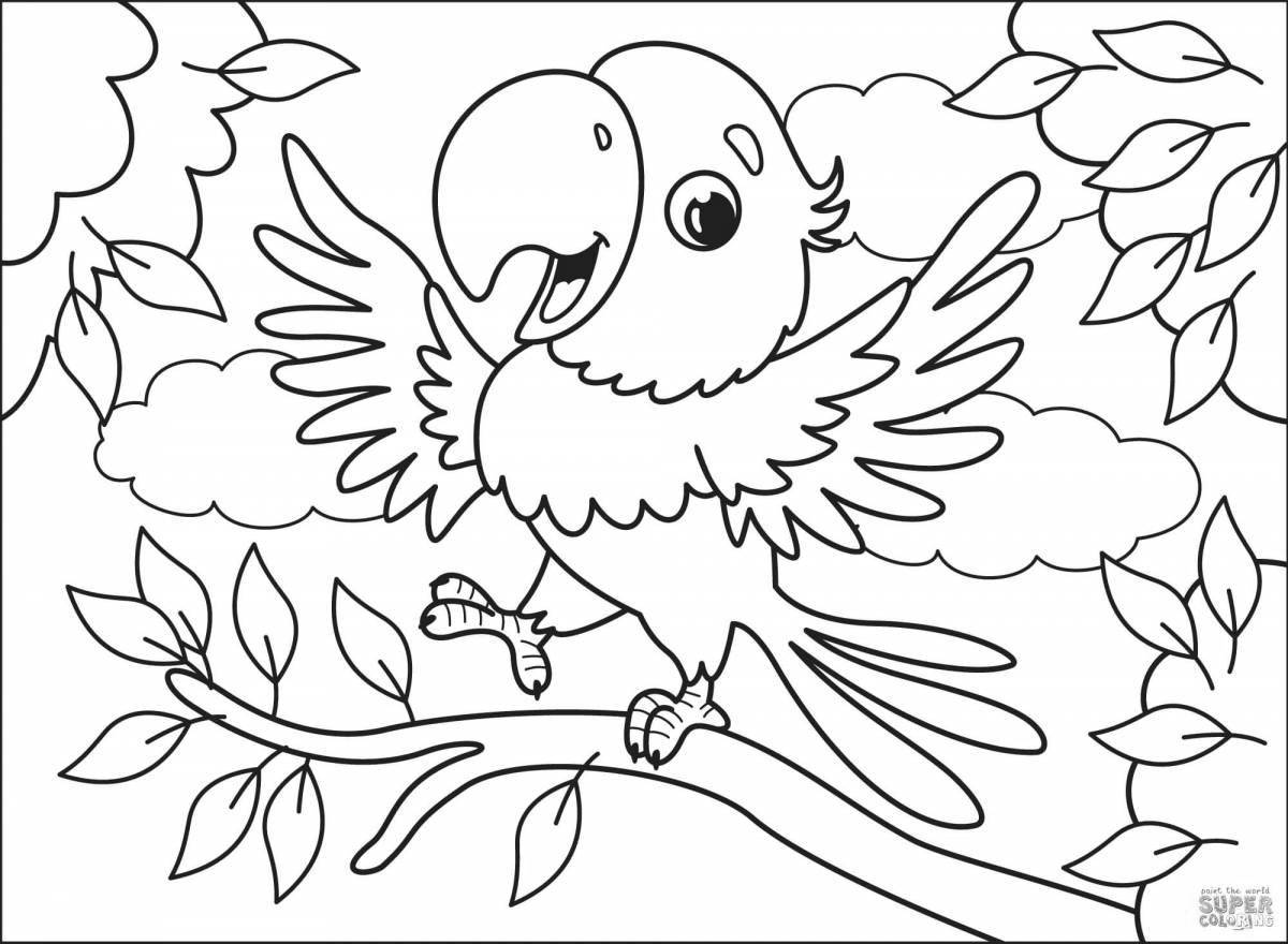 Яркая страница раскраски птиц для детей 4-5 лет