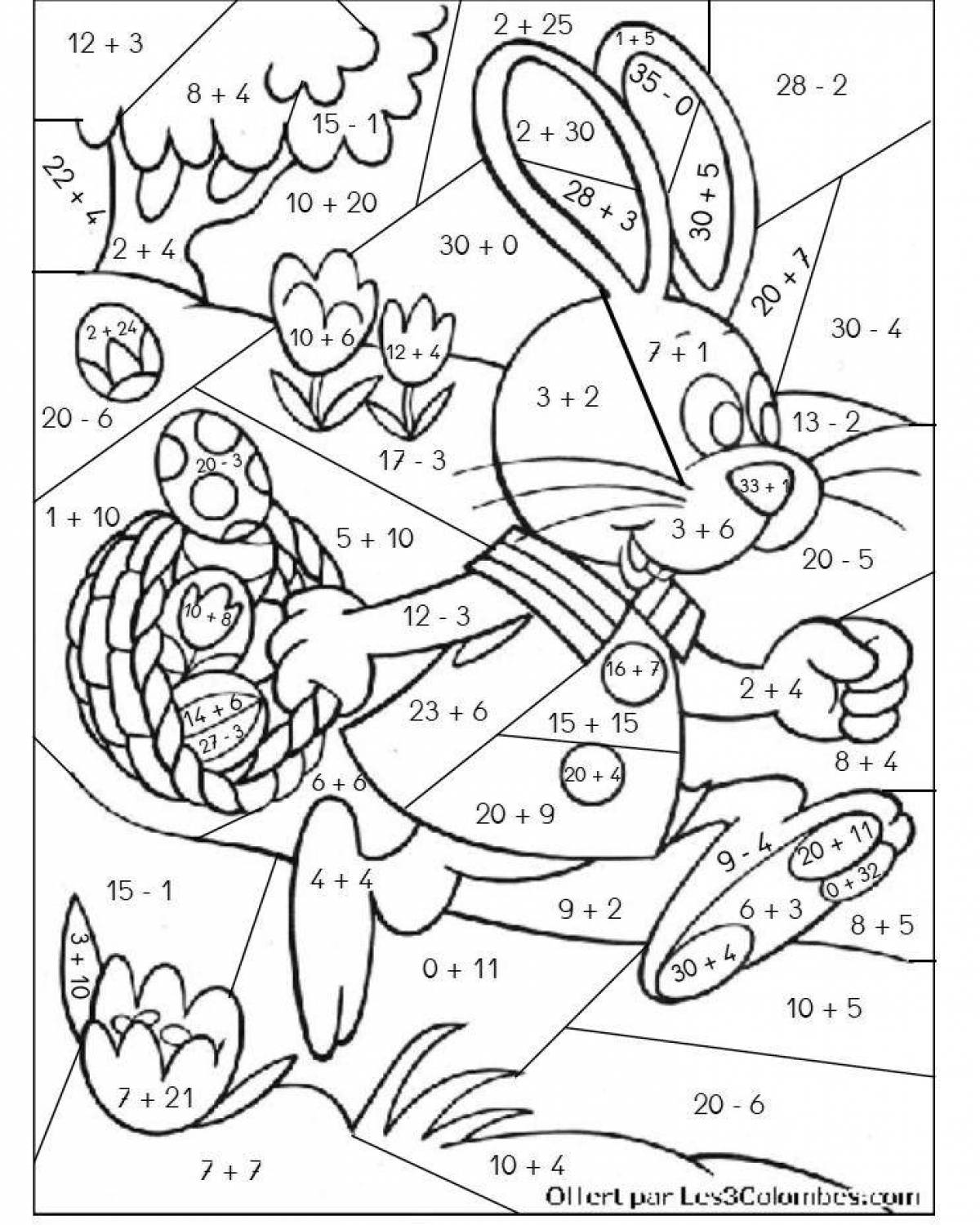 Vibrant addition and subtraction coloring page