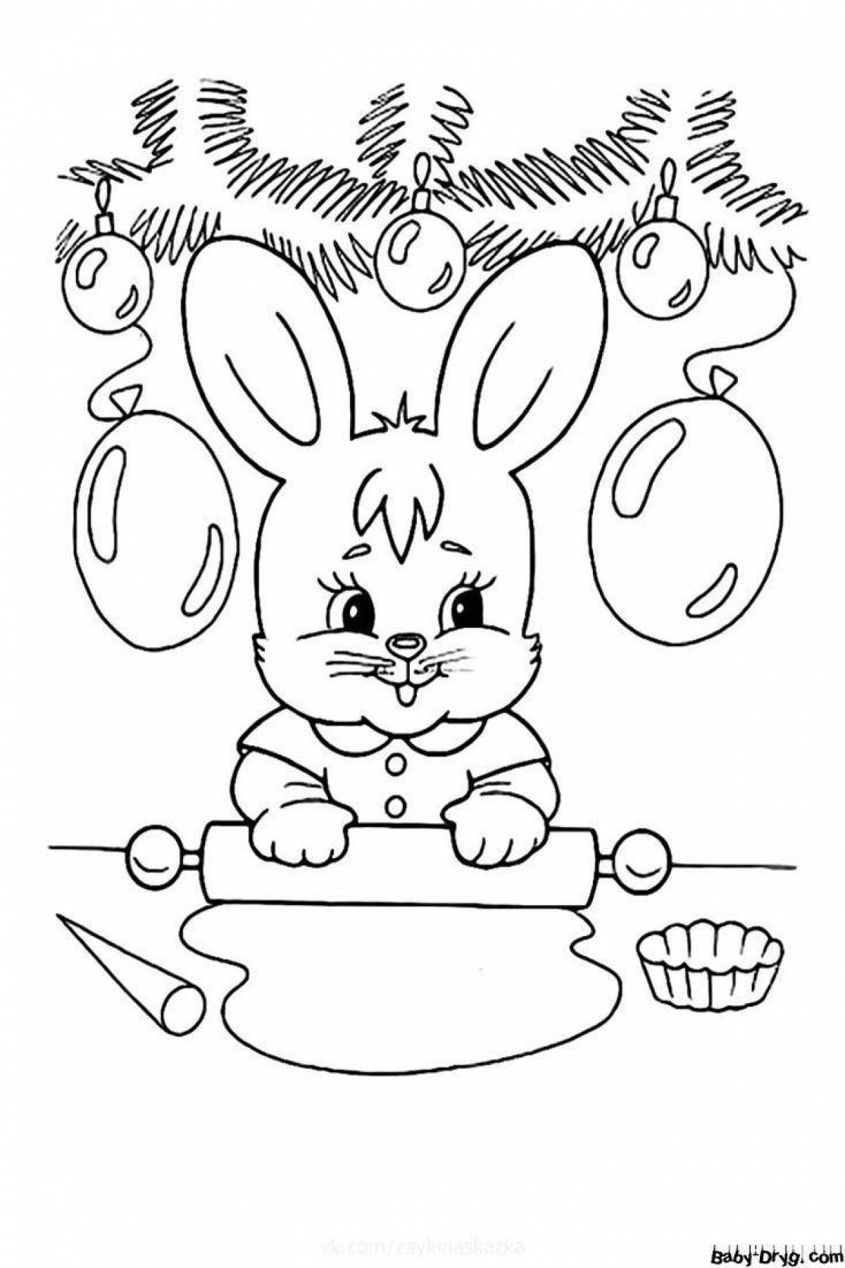 Colorful rabbit year coloring page