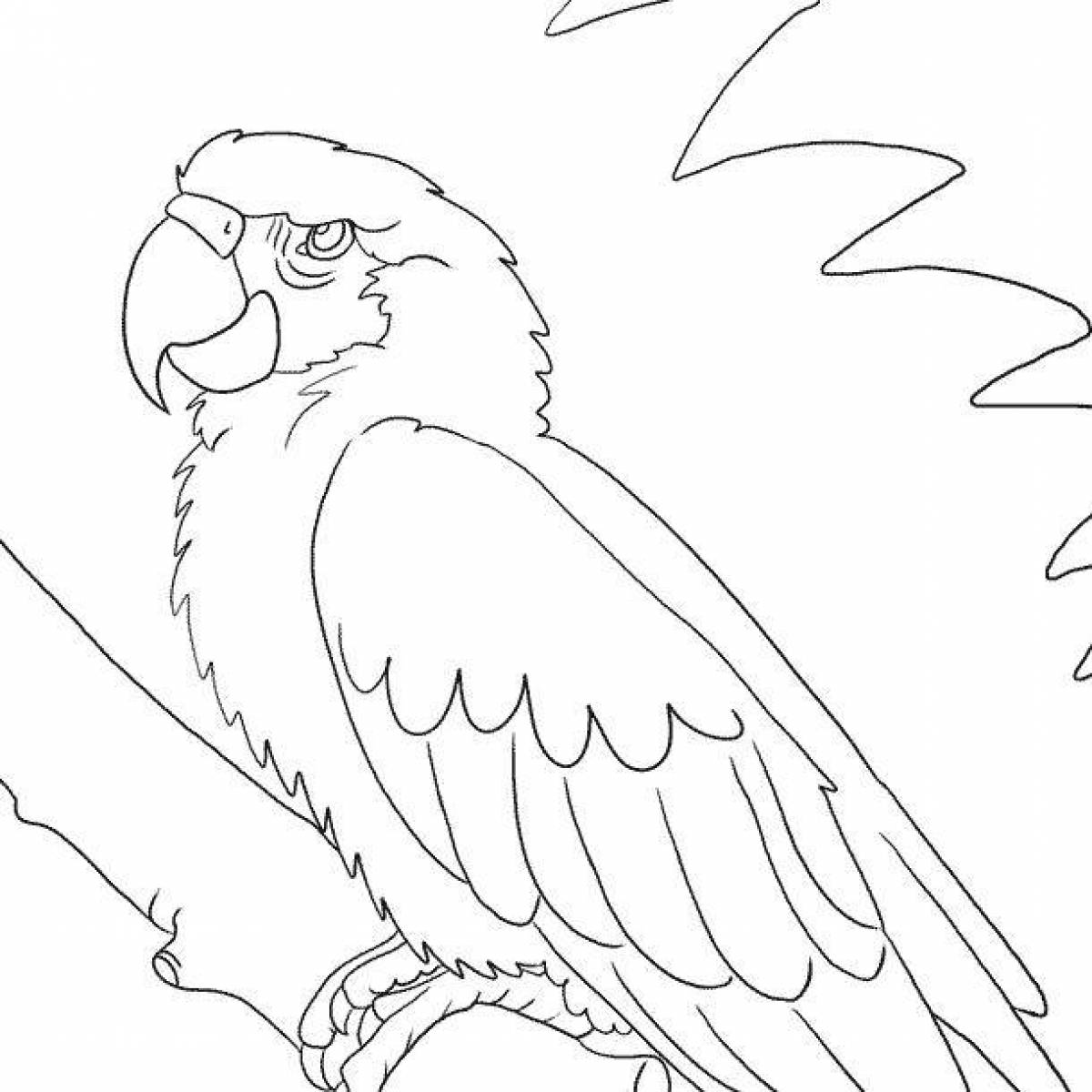Coloring page cheerful macaw parrot