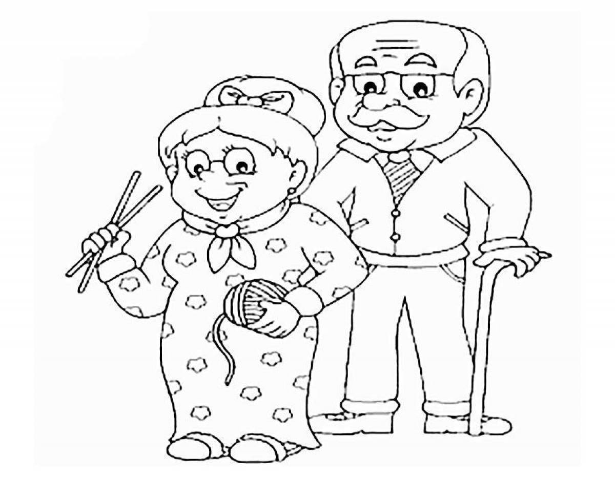 Раскраска ласковая бабушка и дедушка