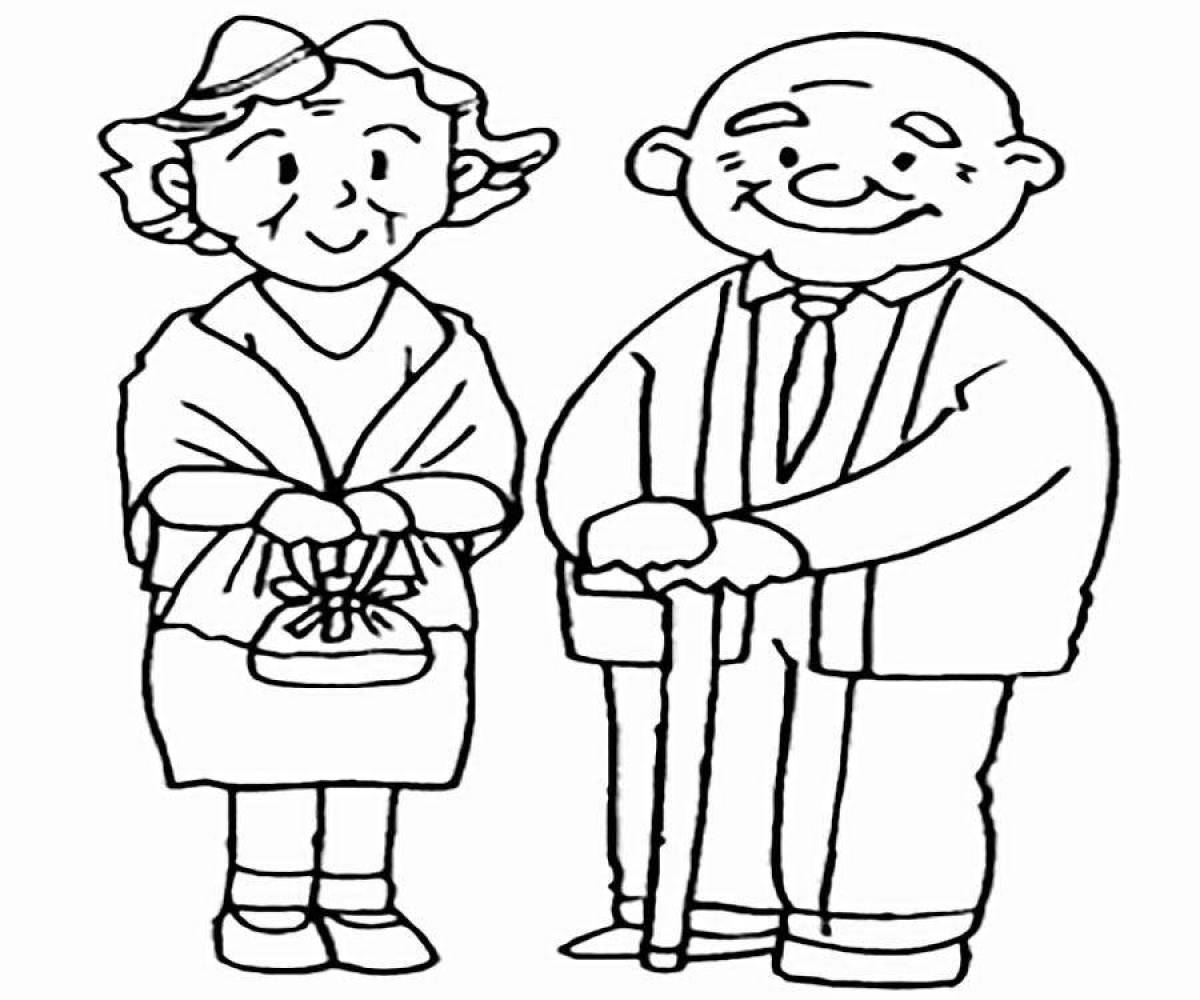Анимированная страница раскраски бабушка и дедушка