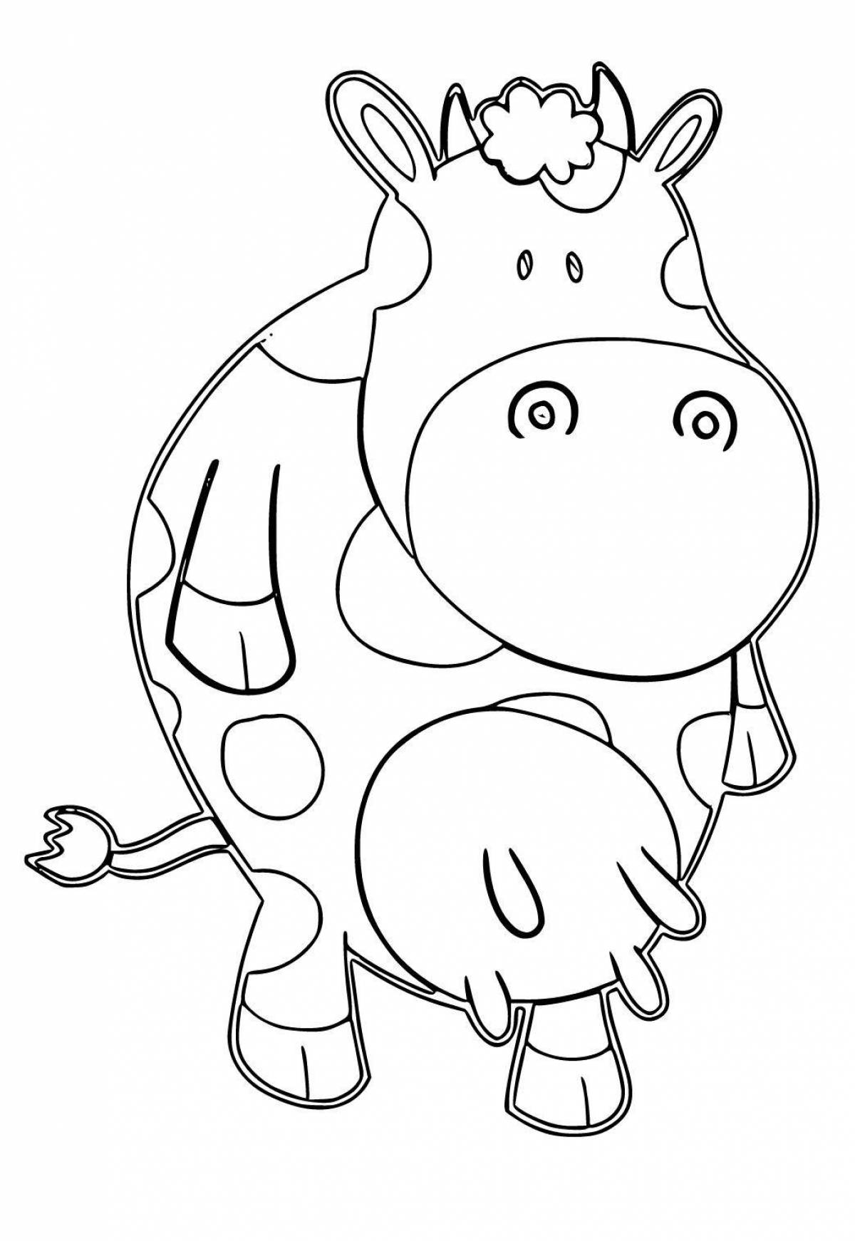 Cow coloring page for kids 3-4 years old