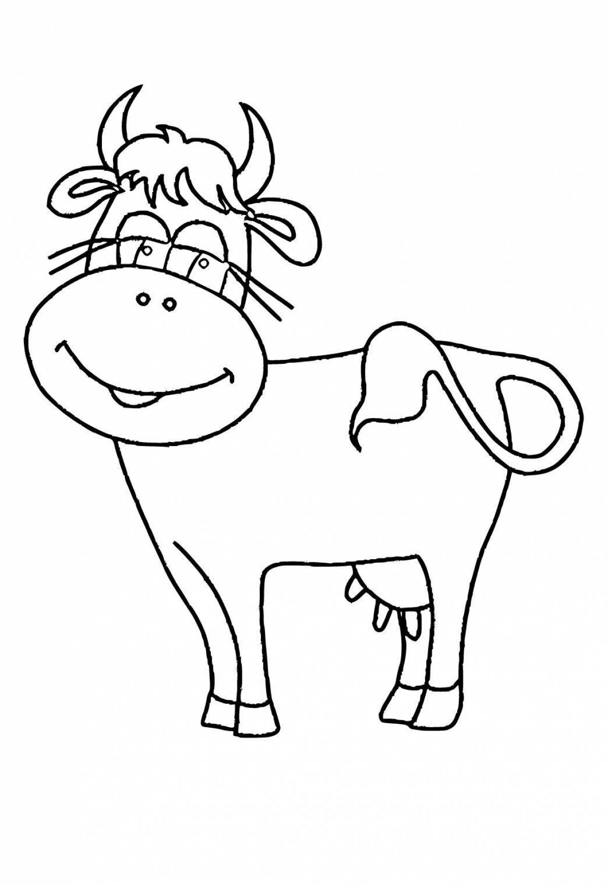 Coloring cute cow for 3-4 year olds