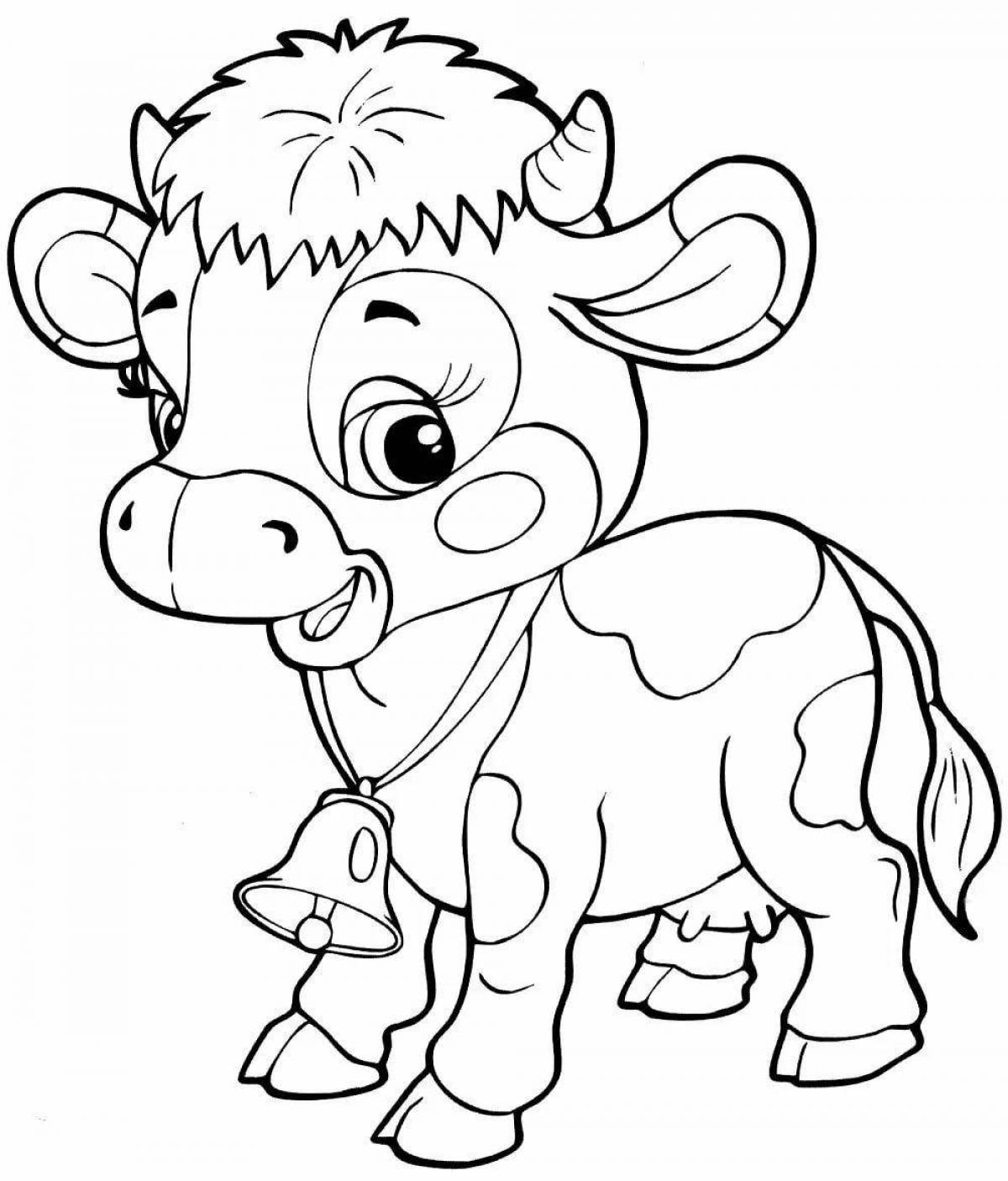 Анимированная страница раскраски коровы для детей 3-4 лет