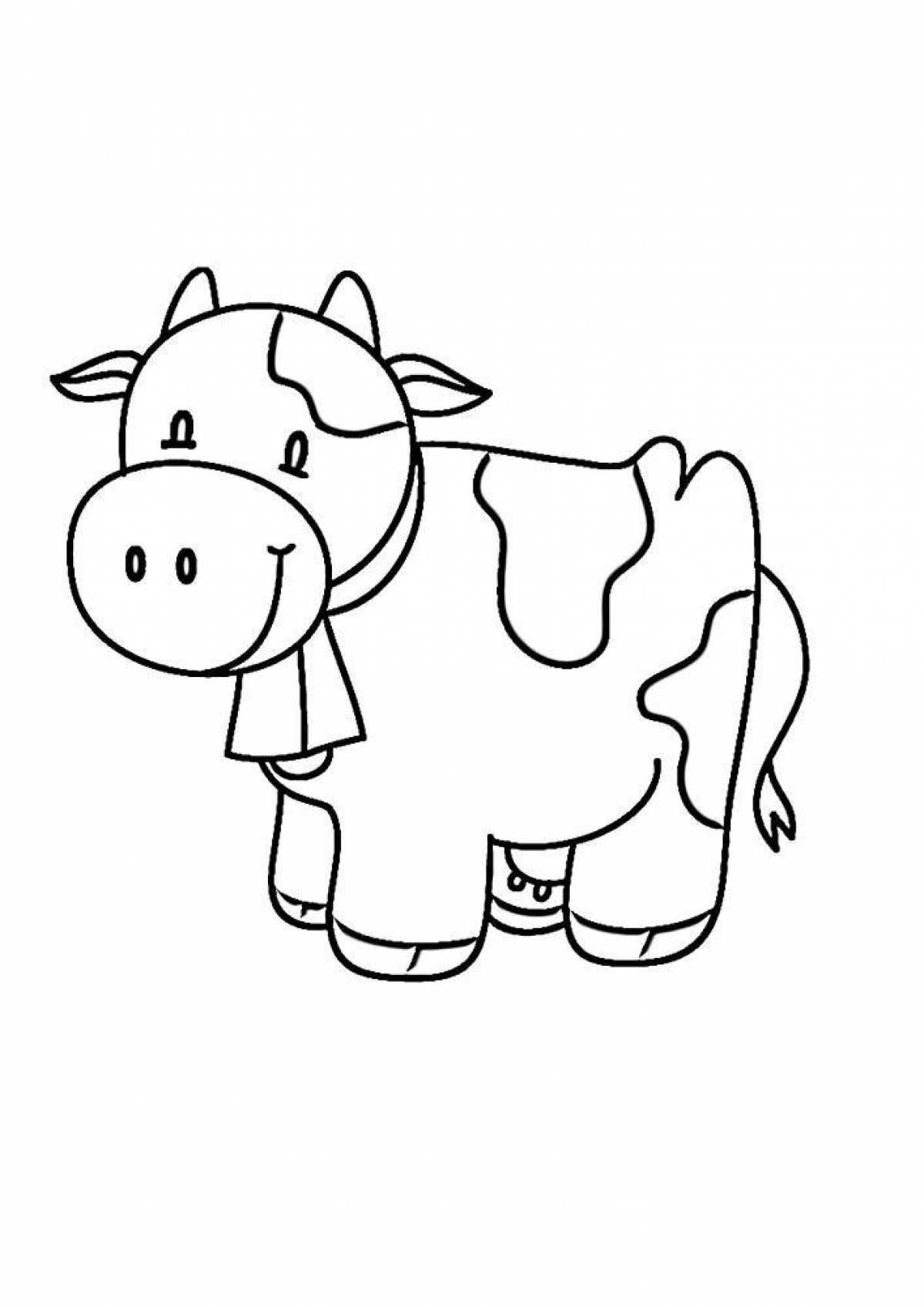 Holiday cow coloring page for 3-4 year olds