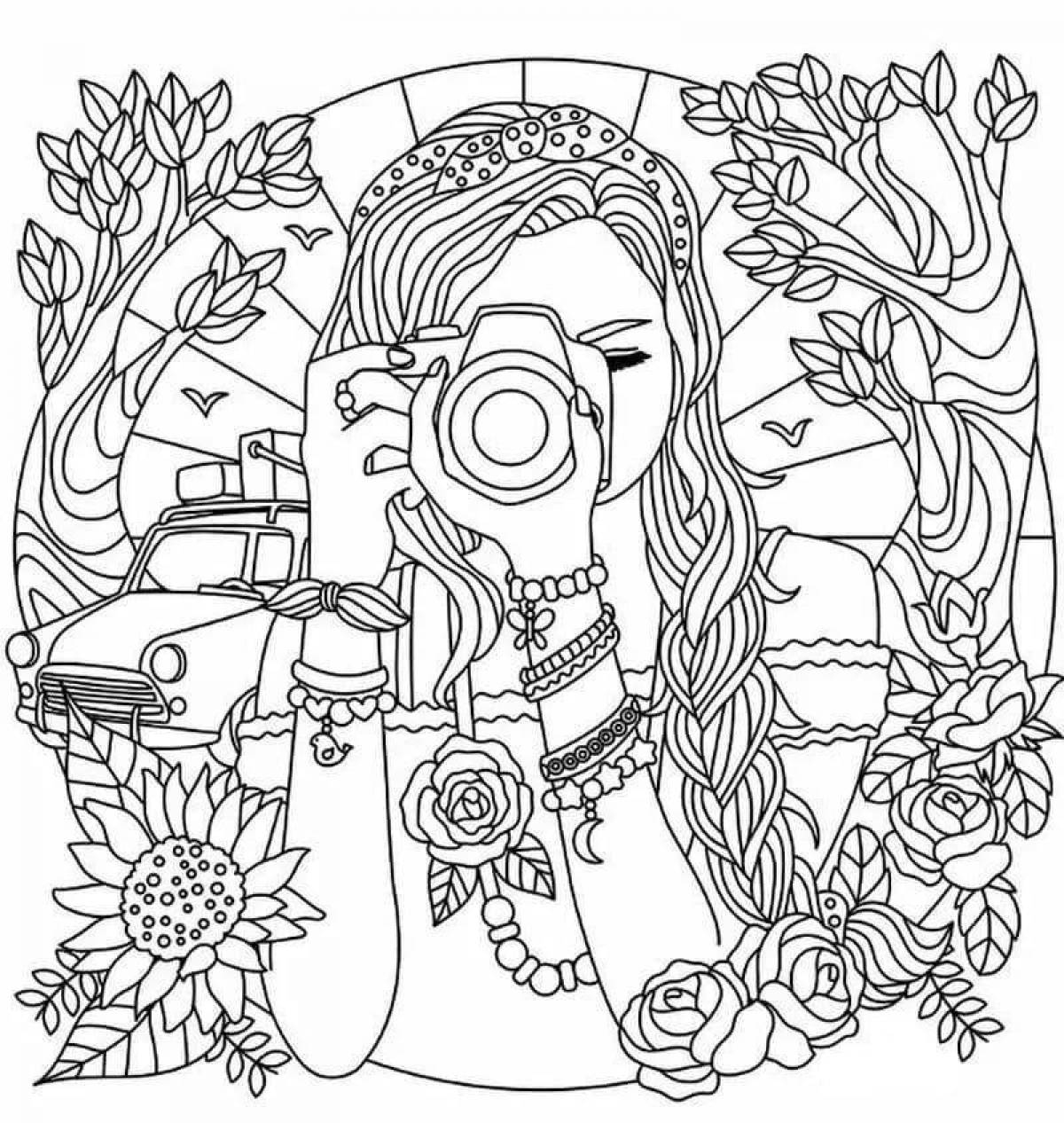 Creative coloring book for girls 10-12 years old