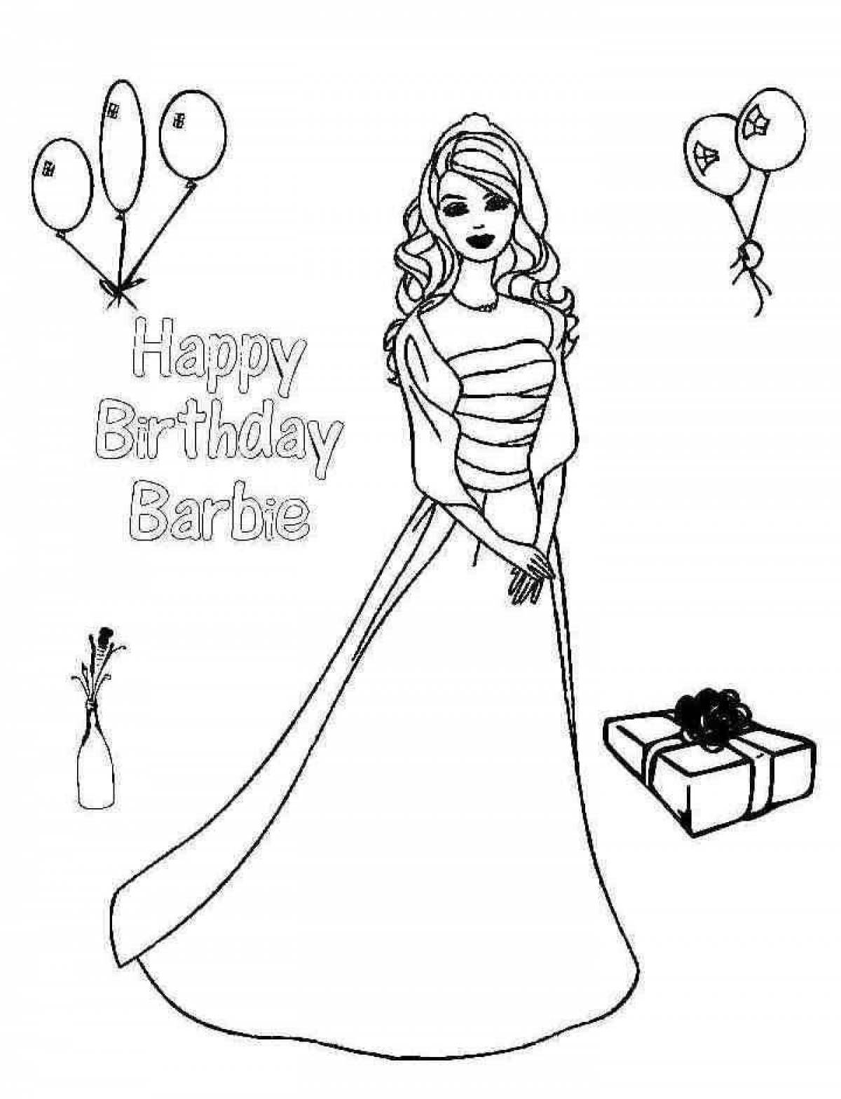 Раскраска Барби день рождения