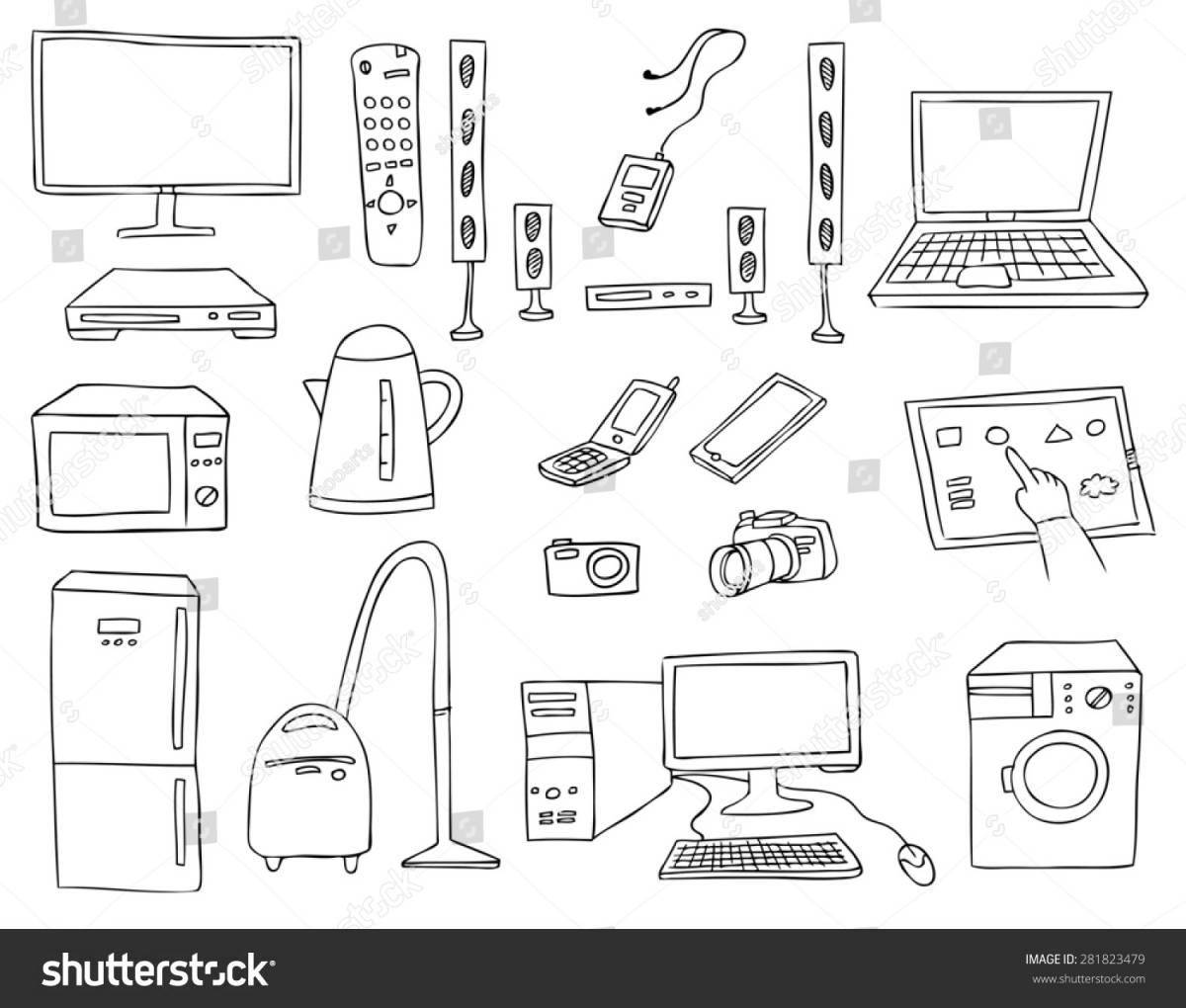 Animated household appliances coloring page