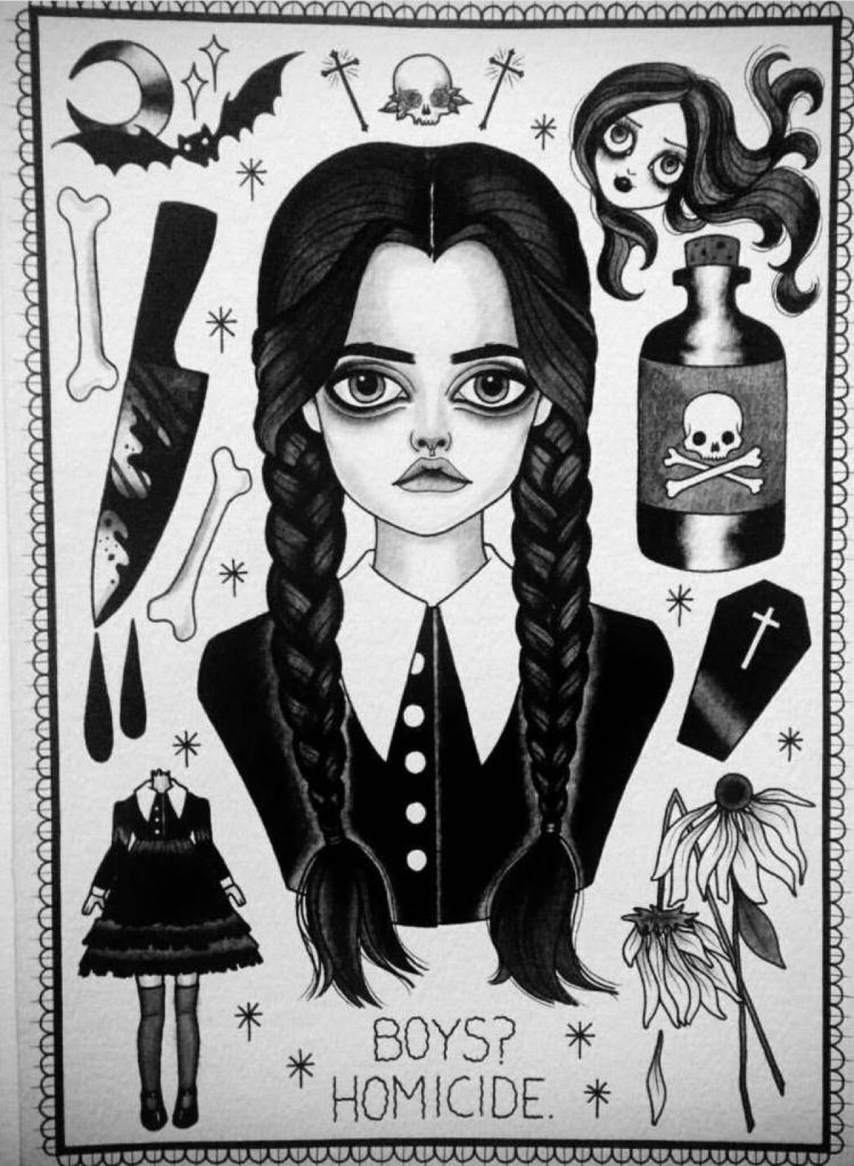 Adorable Wednesday Addams 2022 Coloring Page