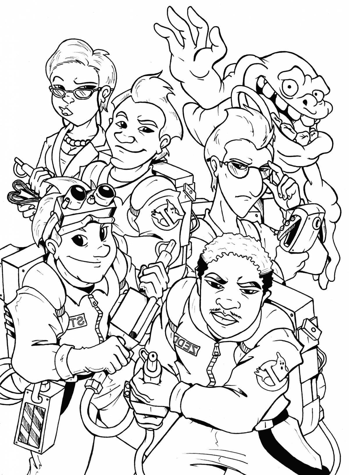 Playful ghostbusters coloring page