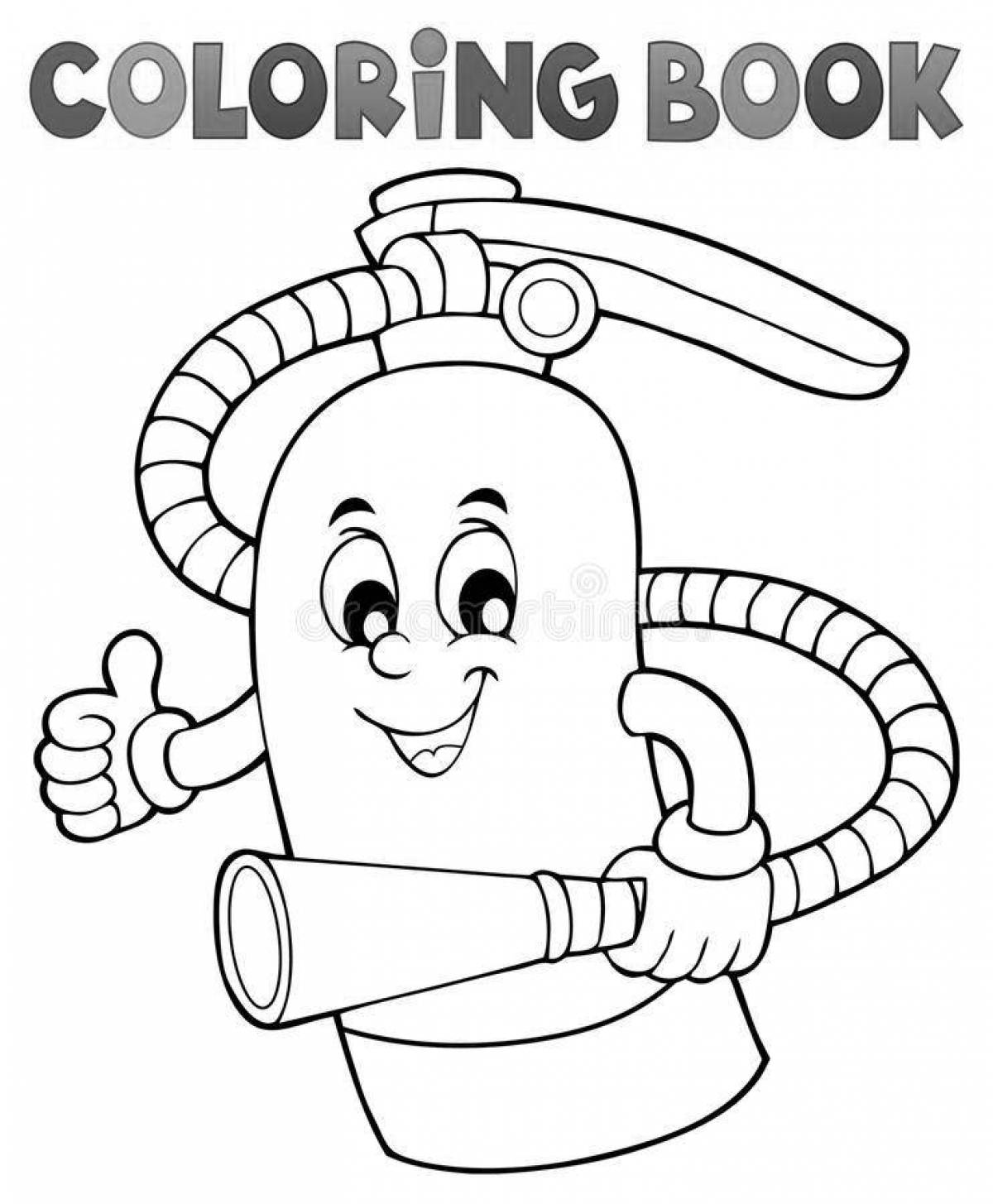 Playful fire extinguisher coloring page for kids