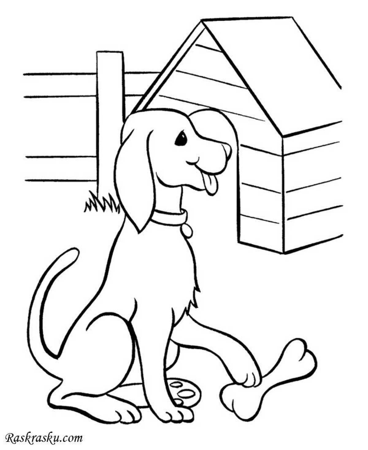 Любознательная раскраска с изображением собаки для детей