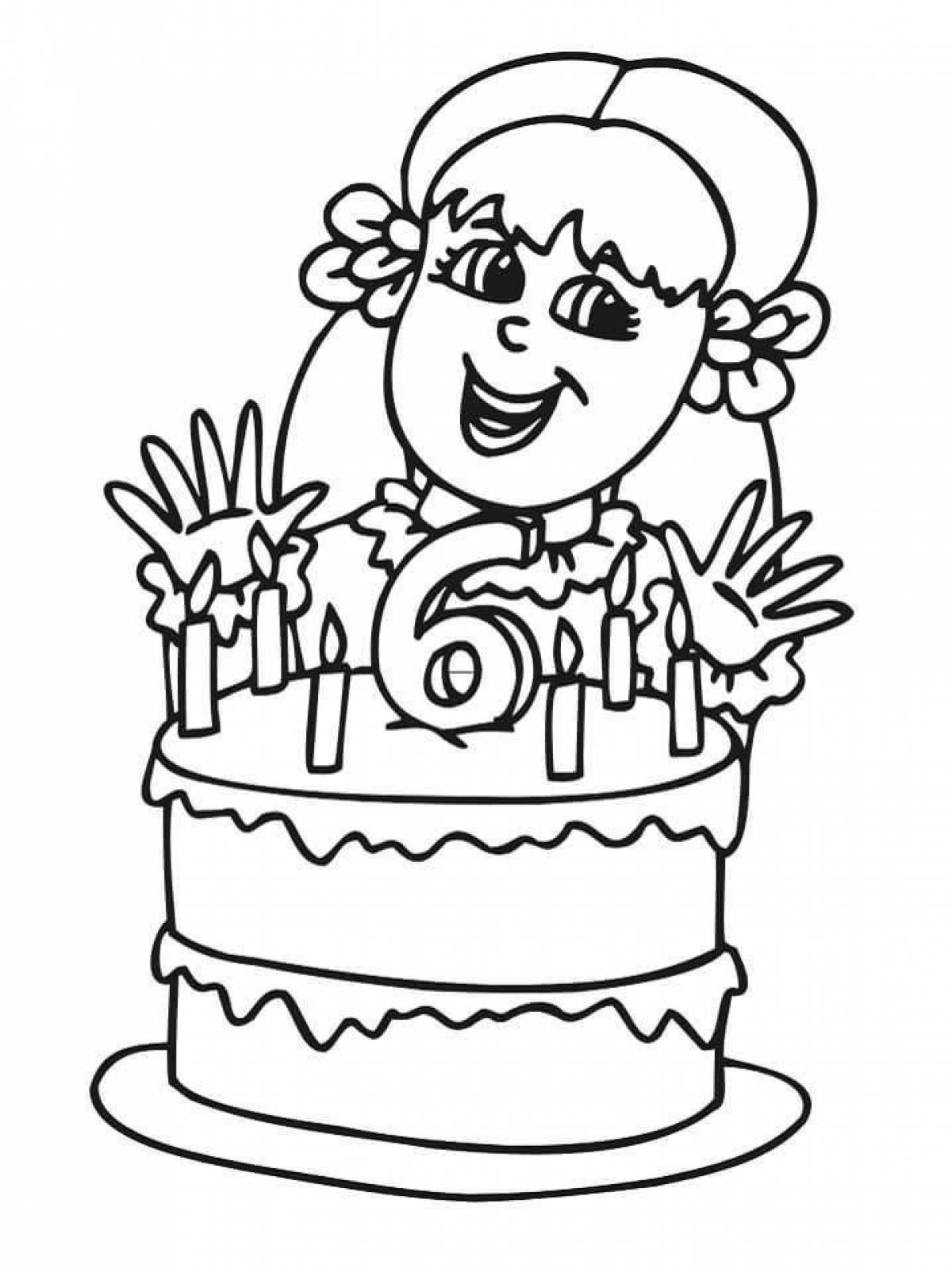 Игривая страница раскраски с днем ​​рождения девочки