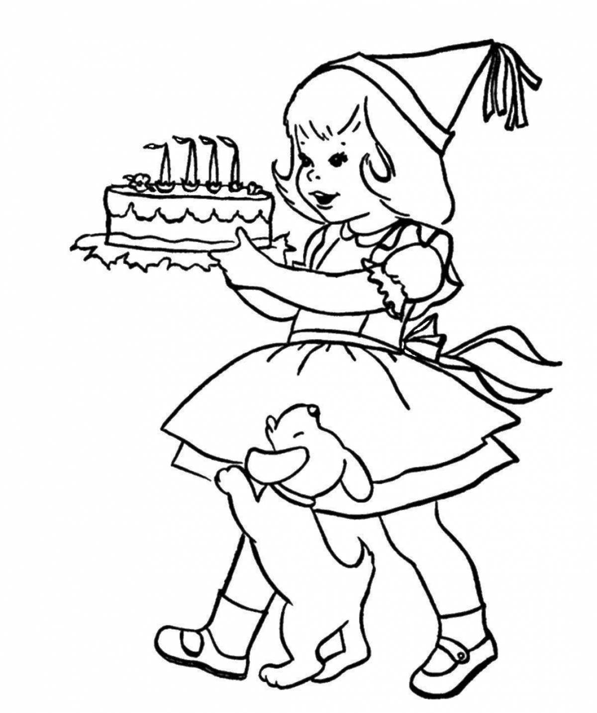 Славная страница раскраски с днем ​​рождения девочки