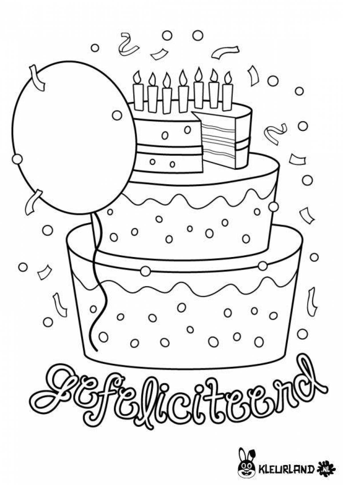 Glitter happy birthday girl coloring page