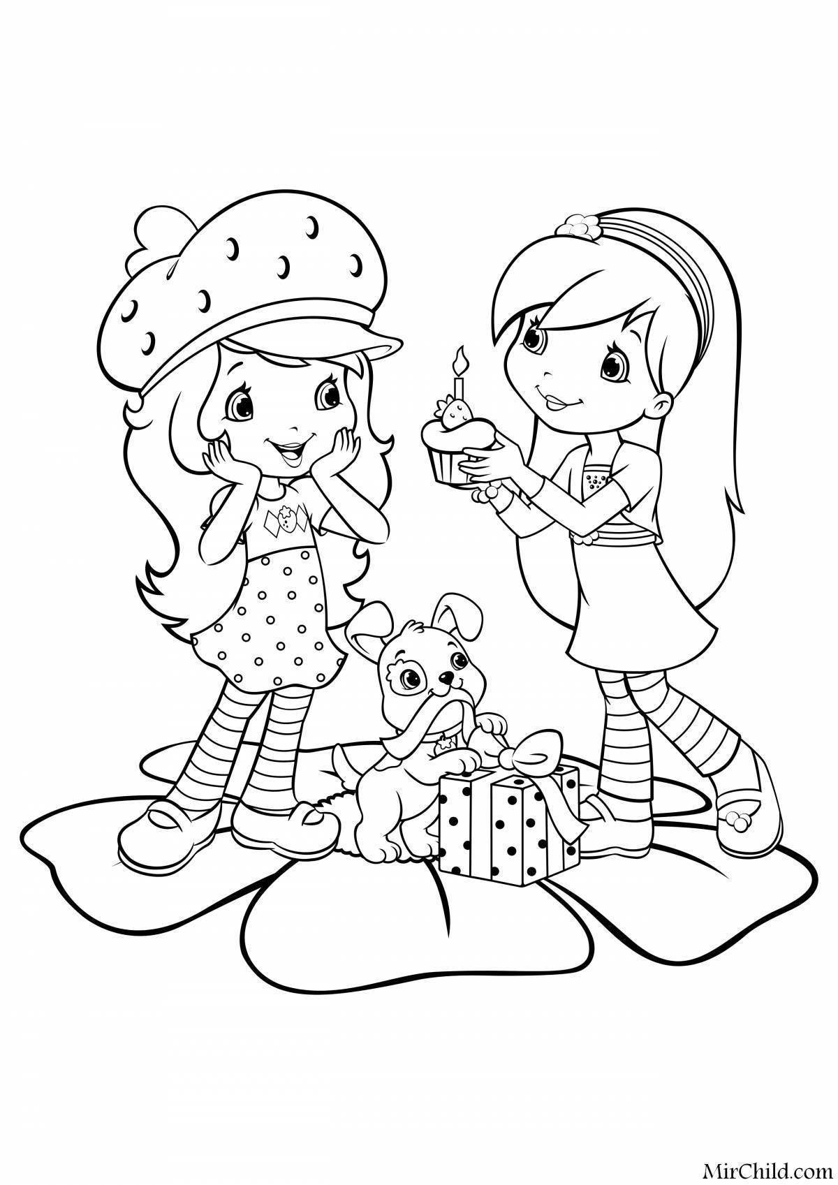 Color-wondrous happy birthday girl coloring page
