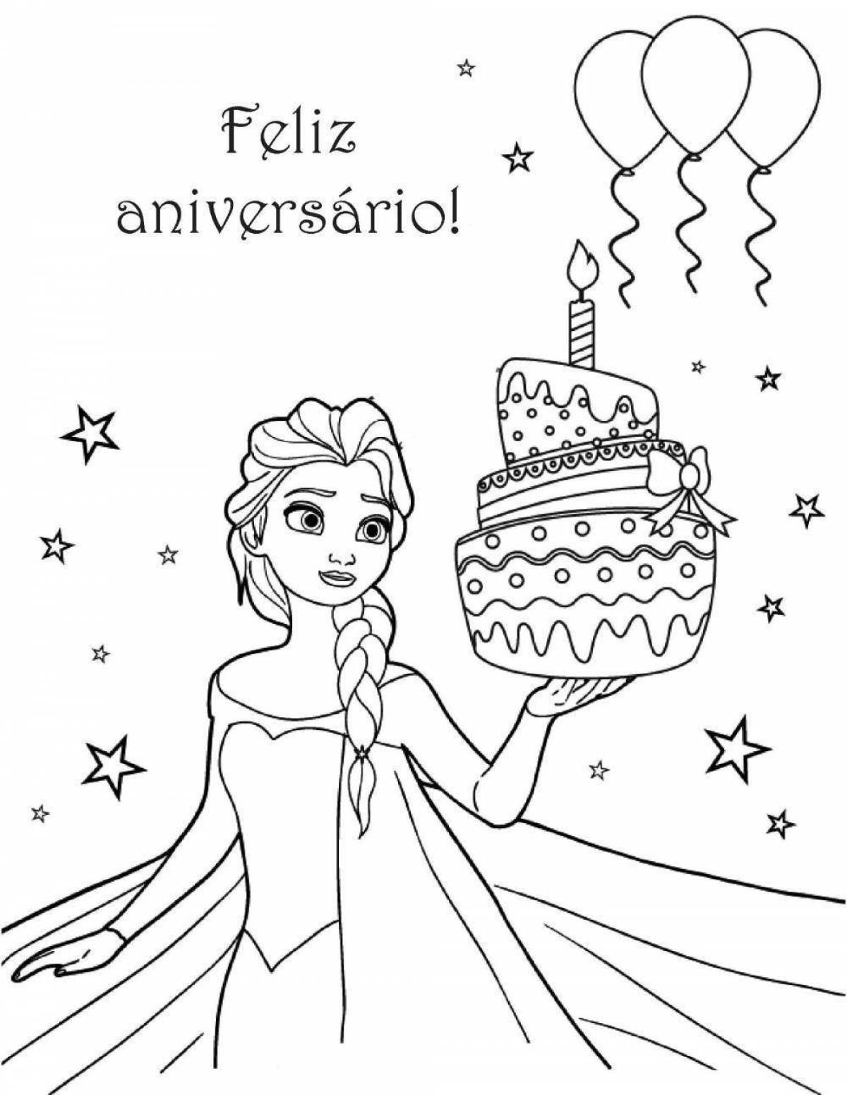 Color-zestful happy birthday girl coloring page