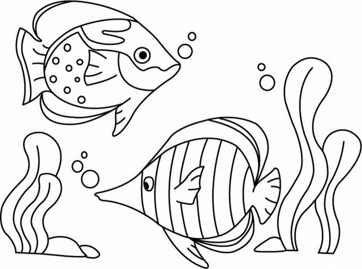 Funny fish coloring book for children 5-6 years old