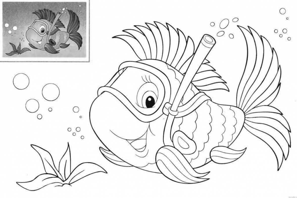 Coloring book dazzling fish for children 5-6 years old