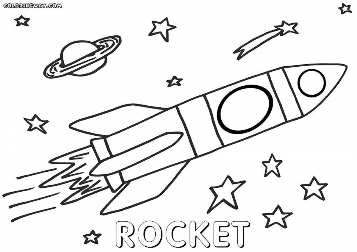 Rocket animated coloring page for 6-7 year olds