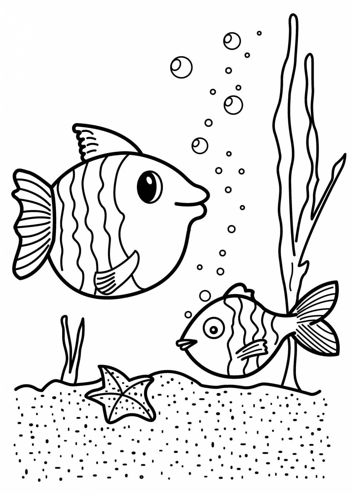 Bright fish coloring book for children 6-7 years old