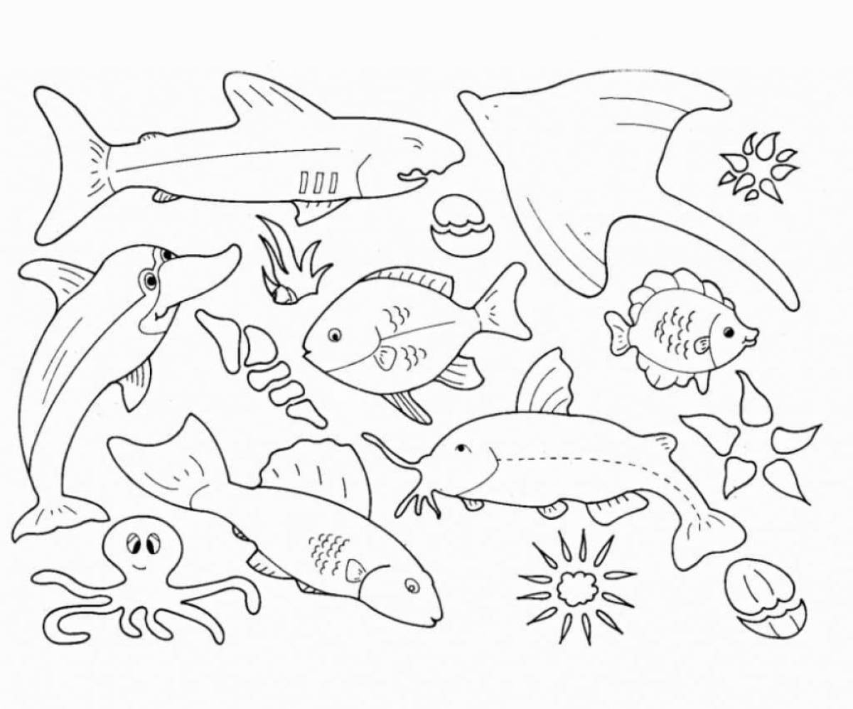 Coloring pages with fish for children 6-7 years old