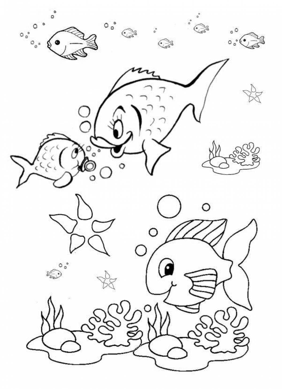 Humorous fish coloring book for children 6-7 years old