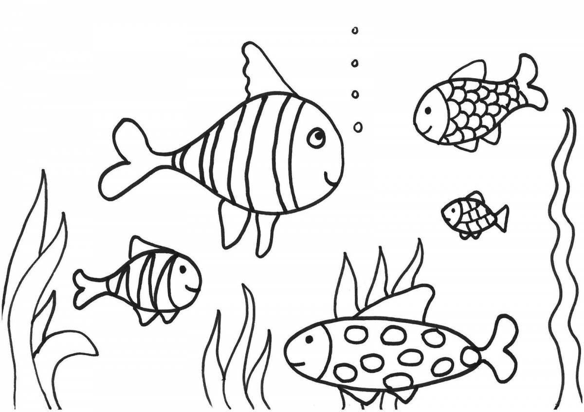 Animated fish coloring page for 6-7 year olds