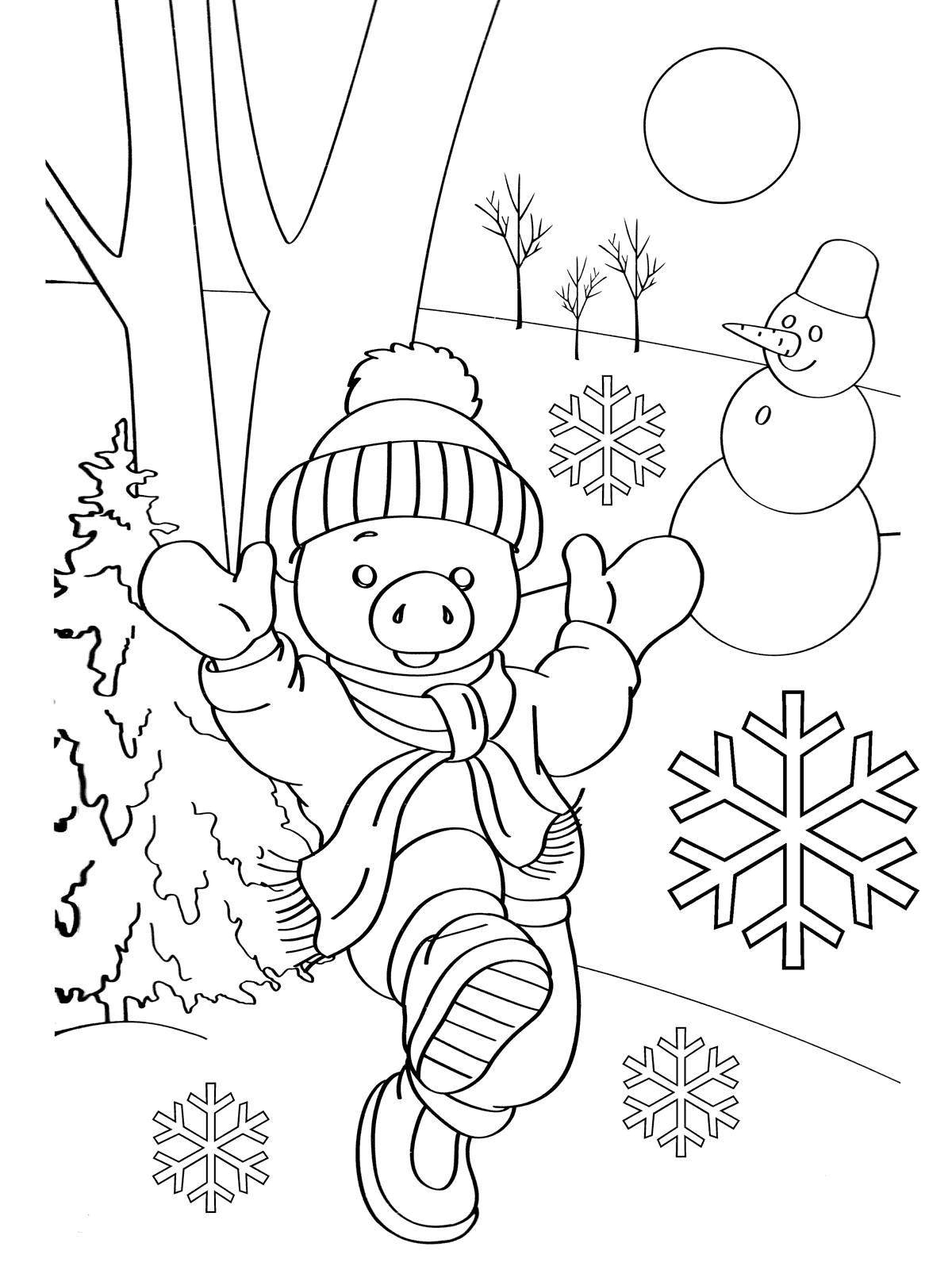 Exotic winter coloring book for kids
