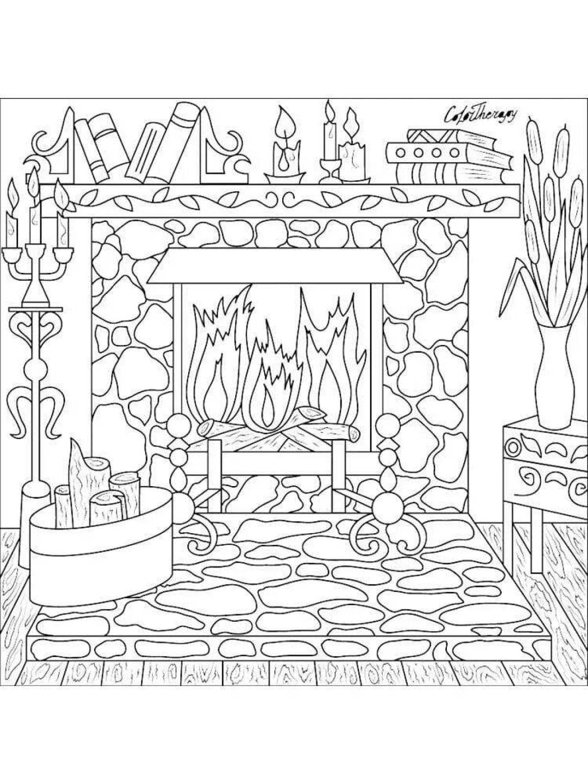 Holiday coloring fireplace