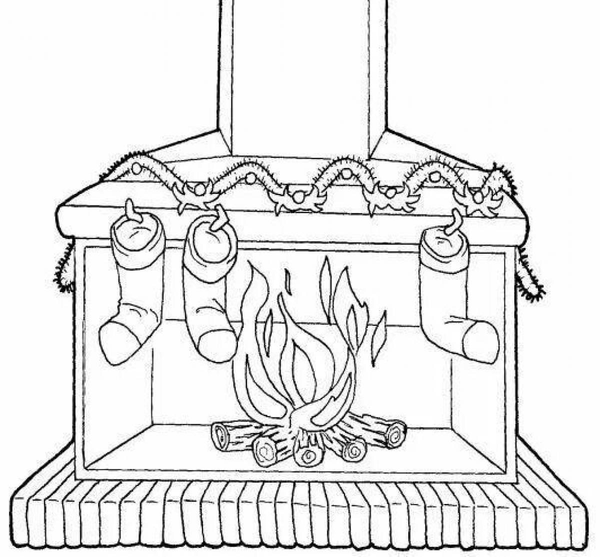 Charming fireplace coloring book