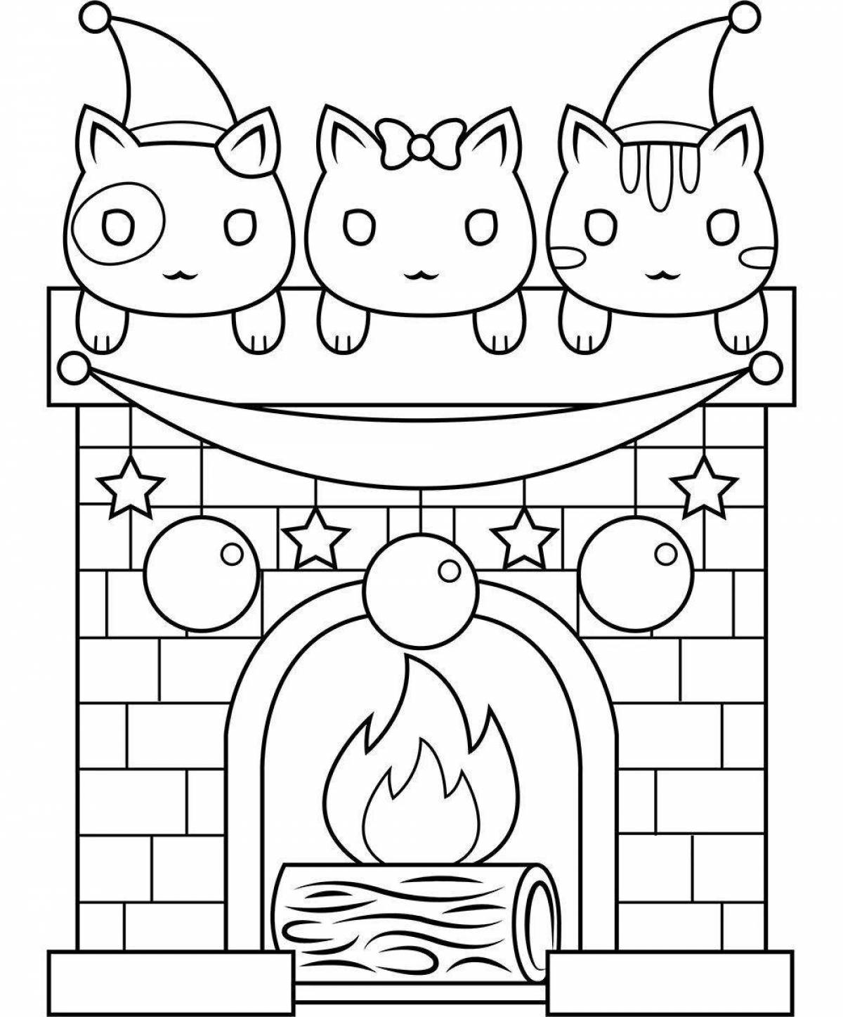 Glowing fireplace coloring book