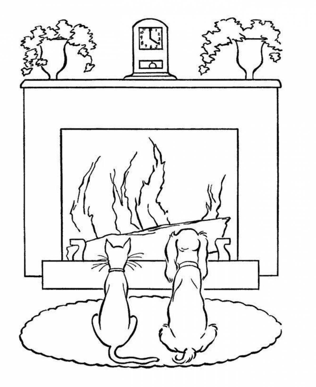Sparkling fireplace coloring book