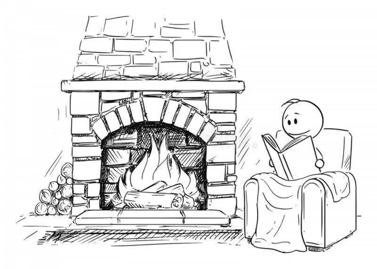 Serene fireplace coloring book