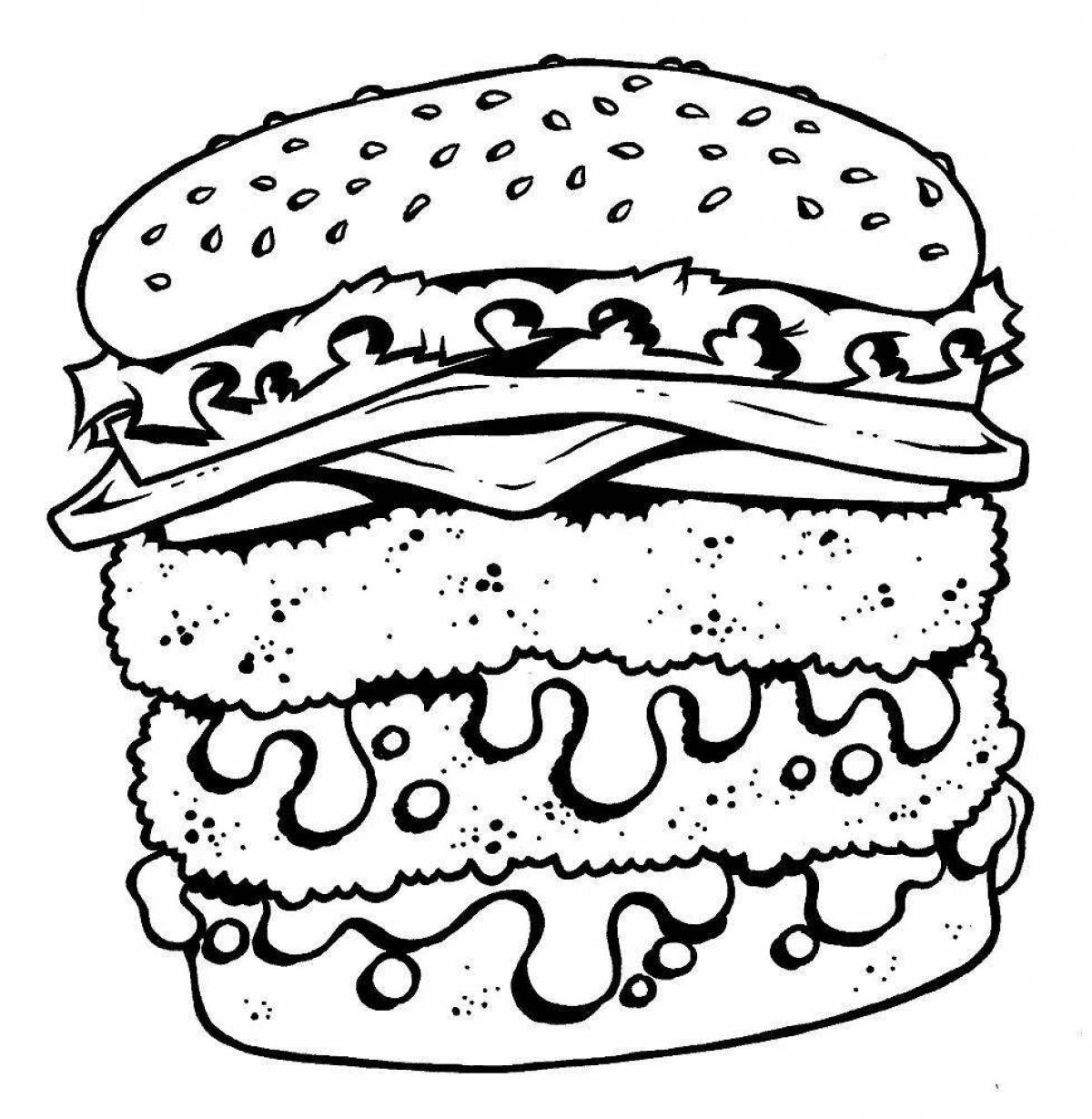 Coloring juicy hamburger