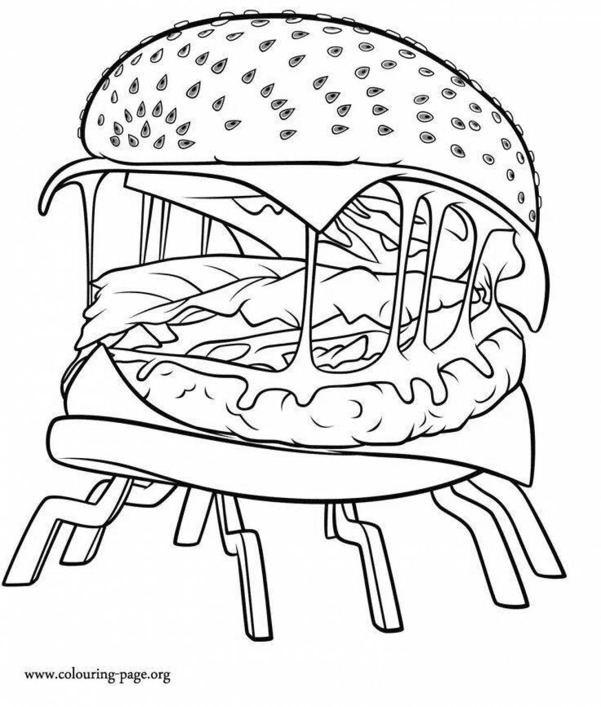 Adorable hamburger coloring page