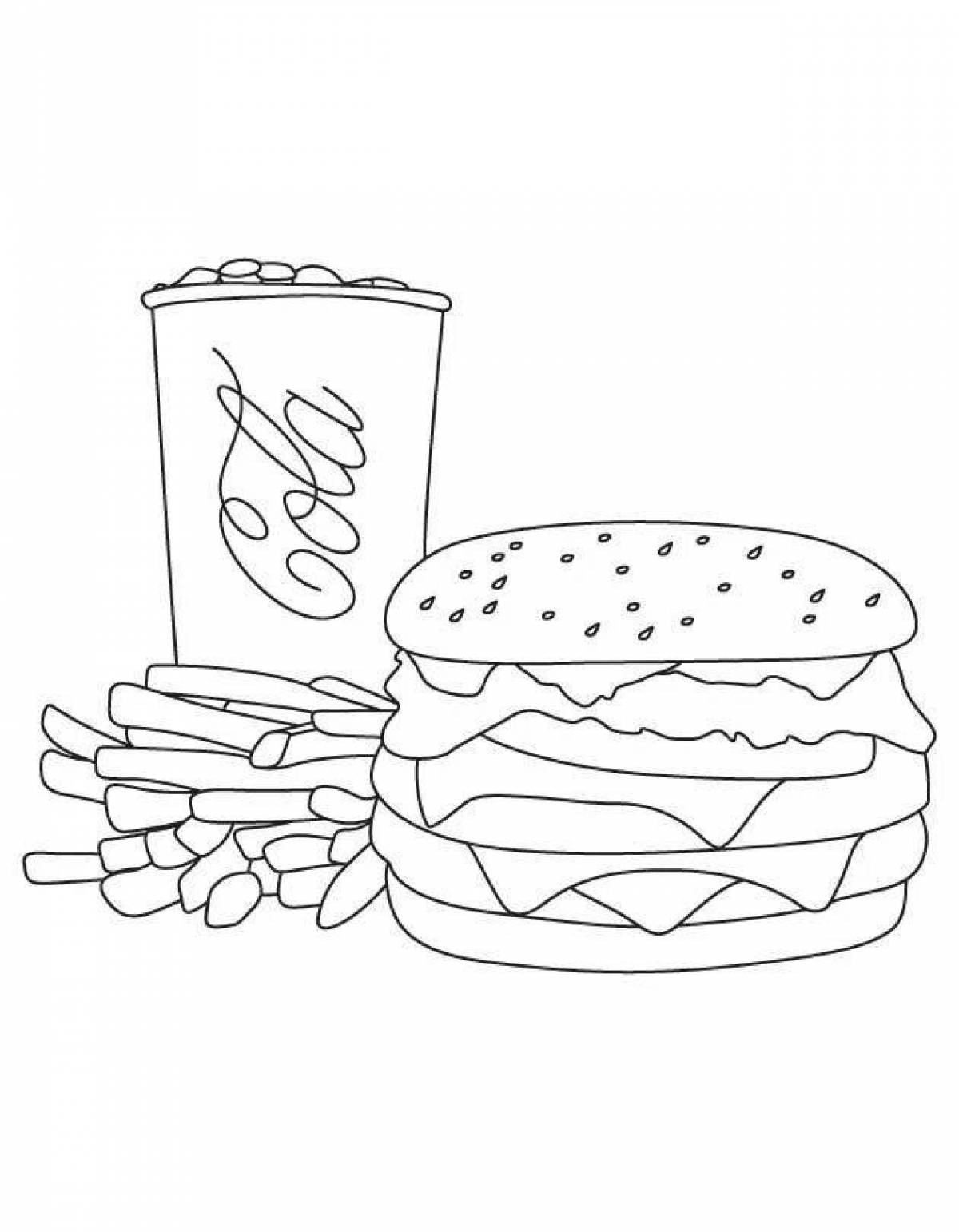 Happy hamburger coloring page