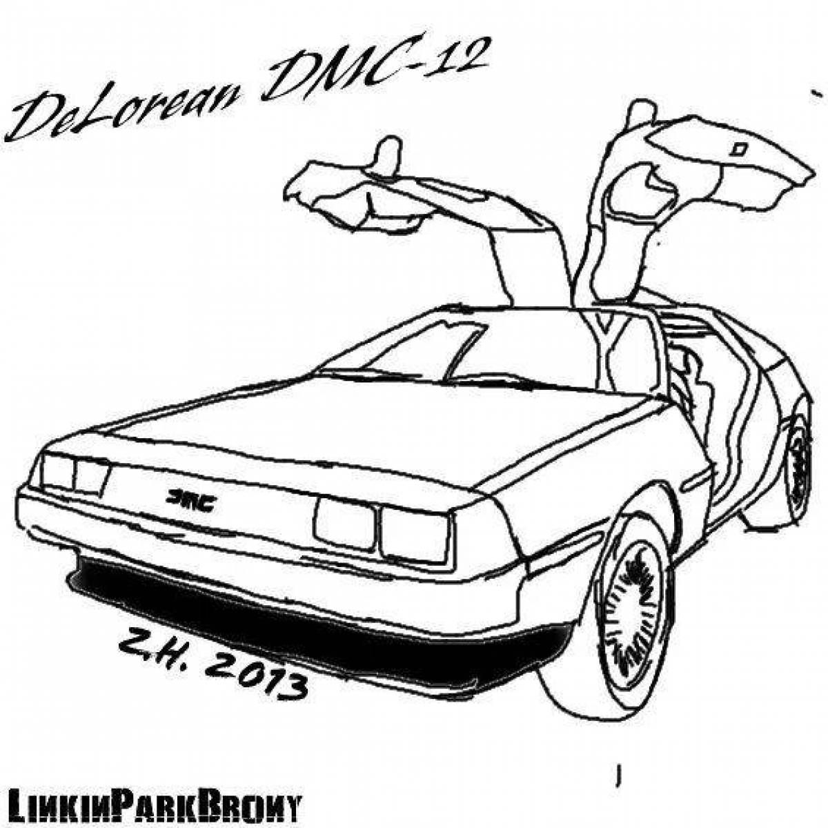 Playful delorean coloring page