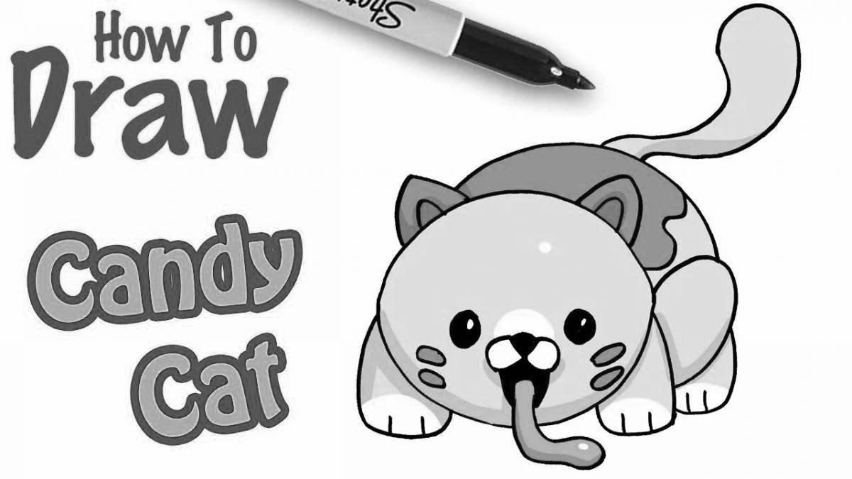 Анимированная страница раскраски candy cat