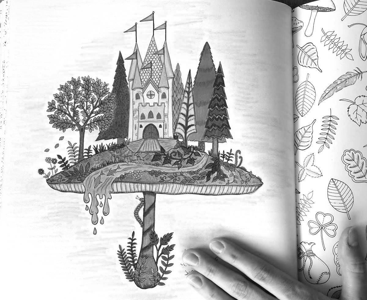 Coloring book idyllic forest