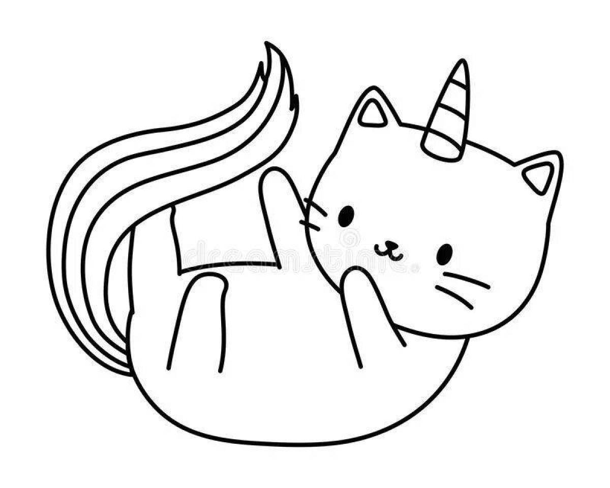 Забавная раскраска котенок единорог