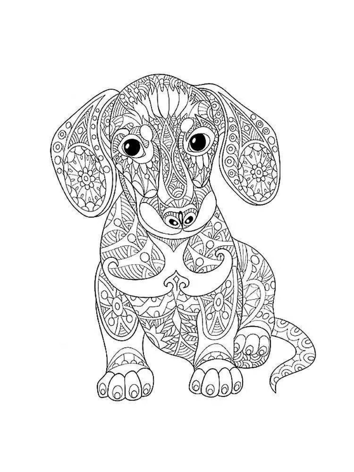 Coloring book soothing antistress dog