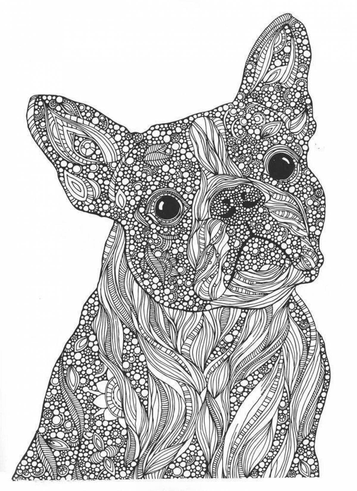 Radiant dog antistress coloring page