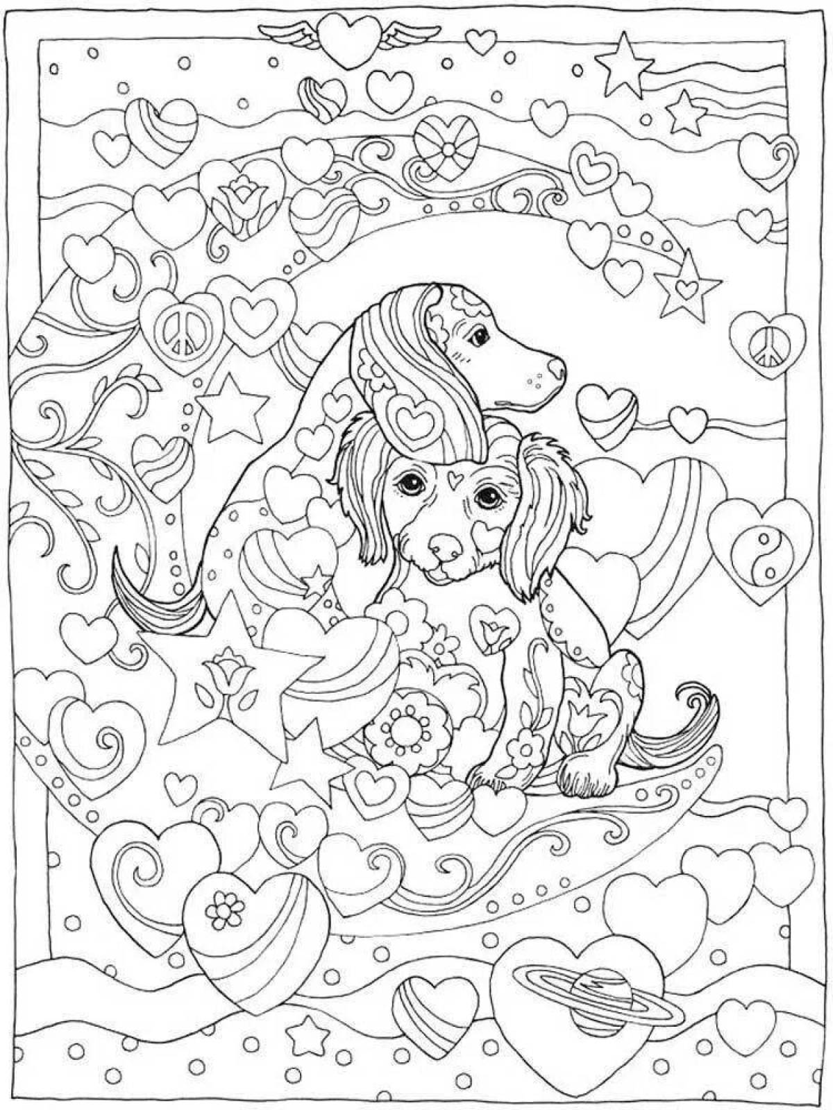 Coloring book animated antistress dog